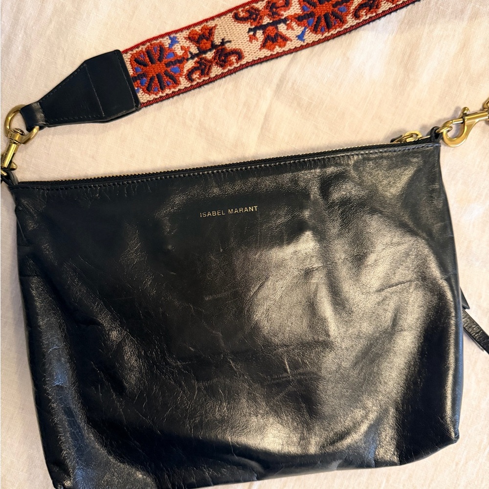 Isabel Marant Nessah Black Crossbody Bag with Patterned Strap - Picture 7 of 8